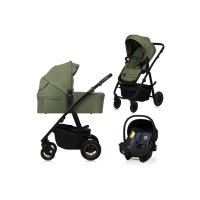 Carucior 3 in 1 Lionelo Amber Plus - Cadru din aluminiu, Landou intarit, Scoica auto certificata ADAC, Reversibil, Maner ajustabil, Verde - 1