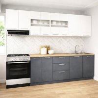 Set de Bucatarie GERMANIA 260 cm, 7 Corpuri, 3 Sertare, Blat Gros, Antracit si Alb - 1