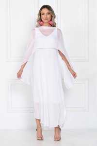 Capa dama kimono din matase si vascoza, alba, cu croi fluid - 1