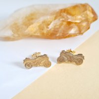 Cercei Personalizati Motocicleta Kawasaki din Aur Galben 14K cu Inchidere Tip Surub - 1