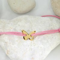 Bratara Fluture cu Diamant Natural - Aur 14K Galben/Roz/Alb si Snur Reglabil - 1