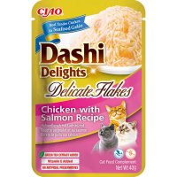 INABA Churu Dashi Delights Delicate Flakes, Pui și Somon, plic hrană umedă fără cereale pisici, (topping), 40g - 2