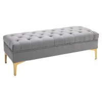 Banca HOMCOM din Tesatura Catifelata cu Picioruse Metalice, Gri, 118x45x42cm - 1