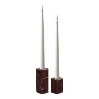 Set 2 Suporturi pentru Lumanari din Marmura, Roșu Închis și Kaki, Dimensiuni 4x4x6.5 cm - 1