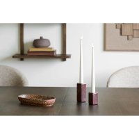 Set 2 Suporturi pentru Lumanari din Marmura, Roșu Închis și Kaki, Dimensiuni 4x4x6.5 cm - 3