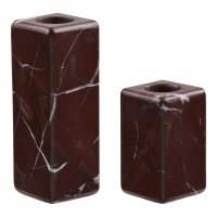 Set 2 Suporturi pentru Lumanari din Marmura, Roșu Închis și Kaki, Dimensiuni 4x4x6.5 cm - 5
