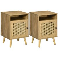 HOMCOM Set de 2 noptiere moderne pentru dormitor si living cu dulap si raft deschis, din PAL, ratan si MDF, 39x35x60 cm | AOSOM RO - 1