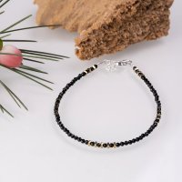 Bratara din argint cu cubic zirconia negru si detalii din hematit auriu - 1