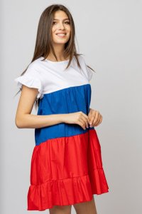 Rochie din bumbac poplin cu volane in culori vibrante - 1