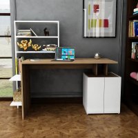 Birou cu biblioteca incorporata Melis, 146.3 x 128.8 x 60 cm, alb/nuc - Solutie moderna pentru birou - 1