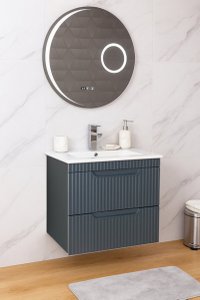 Set Baza front MDF cu Lavoar si Oglinda cu iluminare LED, seria 033, suspendata, cu sertare, montat, 60 cm, antracit - 1