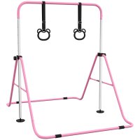 Bara de Antrenament HOMCOM cu Inaltime Reglabila si Covoare Antiderapante, Roz, 148x105x88-128 cm - 1