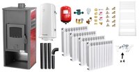 Pachet complet incalzire si apa calda Fornello Roma E 22 kW, Bordeaux - termosemineu, calorifere aluminiu, boiler si accesorii - 1