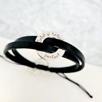 Bratara barbati - Model disc personalizat din Argint 925 impletit cu 2 straturi de piele neagra - Inchizatoare snur reglabil - 1