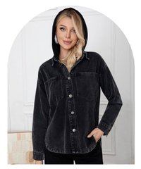 Jacheta din denim negru cu gluga si croi asimetric - 1