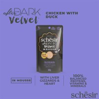 SCHESIR After Dark Velvet Mousse, Pui și Rață, plic hrană umedă fără cereale pisici, (mousse), 80g - 7