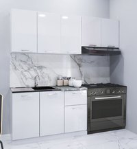 Set de Bucatarie IRIS 180 cm cu 5 Corpuri si Blat Termorezistent, Fronturi MDF Alb Ultralucrios - 1