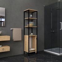 Dulap  Charlie pentru baie culoare stejar si negru 162 cm - 1