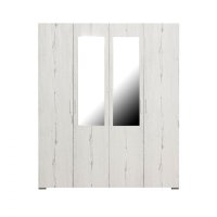 Dulap CORINNE, oglinzi, 4 usi, 4 rafturi, bara de haine, alb Elvetia, 160x50x188 cm - 1