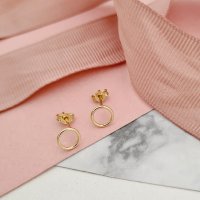 Cercei din Aur Galben 14K cu Design Decupat - Inchidere Tip Surub - 1