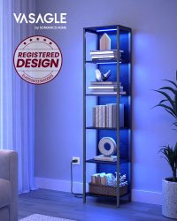 Biblioteca cu LED reglabil, Barnet, Negru, 30.3x40x178.6 cm - 1