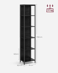 Biblioteca cu LED reglabil, Barnet, Negru, 30.3x40x178.6 cm - 4
