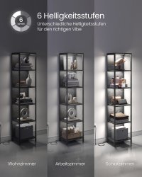 Biblioteca cu LED reglabil, Barnet, Negru, 30.3x40x178.6 cm - 5