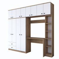 Set de dormitor pentru studiu Hanah Home, nuc si alb, dimensiuni 240x216.8x42.5 cm - 1
