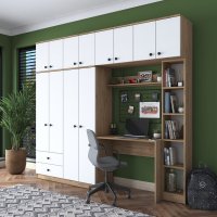 Set de dormitor pentru studiu Hanah Home, nuc si alb, dimensiuni 240x216.8x42.5 cm - 2