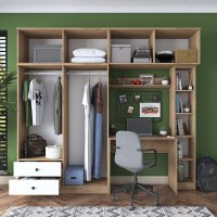 Set de dormitor pentru studiu Hanah Home, nuc si alb, dimensiuni 240x216.8x42.5 cm - 4