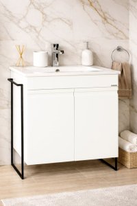 Set Baza Front MDF cu Lavoar Seria 086, Cadru Metalic, 70 cm, Alb - 1