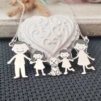 Lantisor personalizat pentru familie cu 5 membri si Bichon, din argint 925 - 1