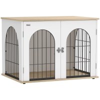 PawHut Cușcă pentru Câine Mobilier Cușcă de Interior cu Ușă Dublă - 80x56x59cm Alb | Aosom Romania - 1