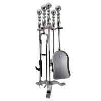 Set accesorii semineu, suport cu 4 piese, nichel, 53 cm - 1