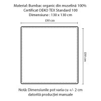 Paturica din muselina, bumbac organic, MiniMini, 130 x 130 cm, Camel - 2
