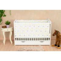 Patut multifunctional Julia Qmini, 120x60 cm, cu sertar si sina pentru dentitie, Alb - 1