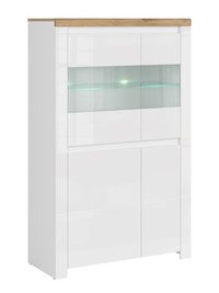Vitrina joasa VIGO, 4 usi, geam, alb + stejar wotan, 98x41,5x156,5 cm - 1