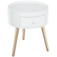 Masa de cafea rotunda HOMCOM cu sertar, design scandinav, margine de protectie, lemn, alb, Ø38 x H45 cm - 1