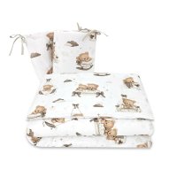 Lenjerie patut 3 piese, MimiNu, Pentru patut 120x60 cm, Cu protectie laterala, Din bumbac certificat Oeko Tex Standard 100, Tedy bear dreams beige - 1