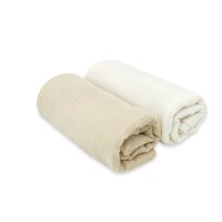 Set 2 scutece din muselina Qmini, bumbac Oeko Tex Standard 100, 75x75 cm, Warm Beige si Cream - 1