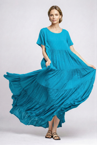 Rochie maxi boem eleganta cu volane, albastru azzuro - 1