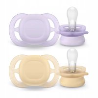Set 2 suzete ortodontice Philips Avent Ultra Start, 0-2 luni, Galben/Mov, Fara BPA, Sustenabile - 1