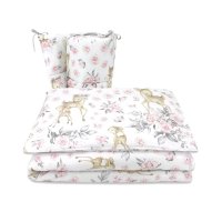 Set lenjerie patut 3 piese MimiNu, Sweet Deer Pink, 120x60 cm, bumbac Oeko-Tex, protectie laterala - 1