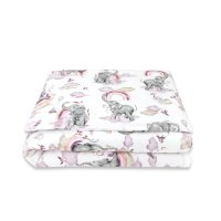 Lenjerie patut junior cu 2 piese, Qmini, Din bumbac certificat Oeko Tex Standard 100, 140 x 200 cm, Elephants on Rainbow Pink - 1