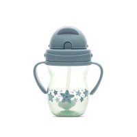 Cana cu manere si pai, anti-varsare, potrivita pentru calatorii, 12 luni+, 275 ml, Blue Green - 1