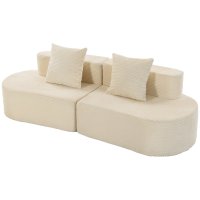 HOMCOM Canapea Modulara 3 Locuri Tip Cloud, Fara Cadru Rigid, Umplutura cu Arcuri, Husa Corduroy Bej | Aosom Romania - 1