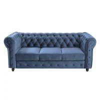 Canapea CHESTERFIELD fixa, 3 locuri, cu arcuri, albastru, 205x90x80 cm - 1