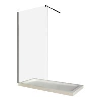 Paravan dus walk-in din sticla transparenta 8 mm cu profil negru mat si tija extensibila 100 x 200 cm - 1