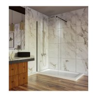 Paravan dus walk-in din sticla transparenta 8 mm cu profil negru mat si tija extensibila 100 x 200 cm - 2