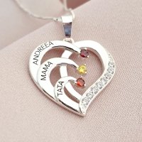 Lantisor Inima cu Poveste - 3 nume si Cristale Zirconia - Argint 925 - 1